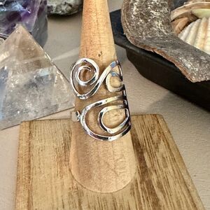 Sterling Silver Swirl Adjustable Statement Ring-Artsy Modern Design